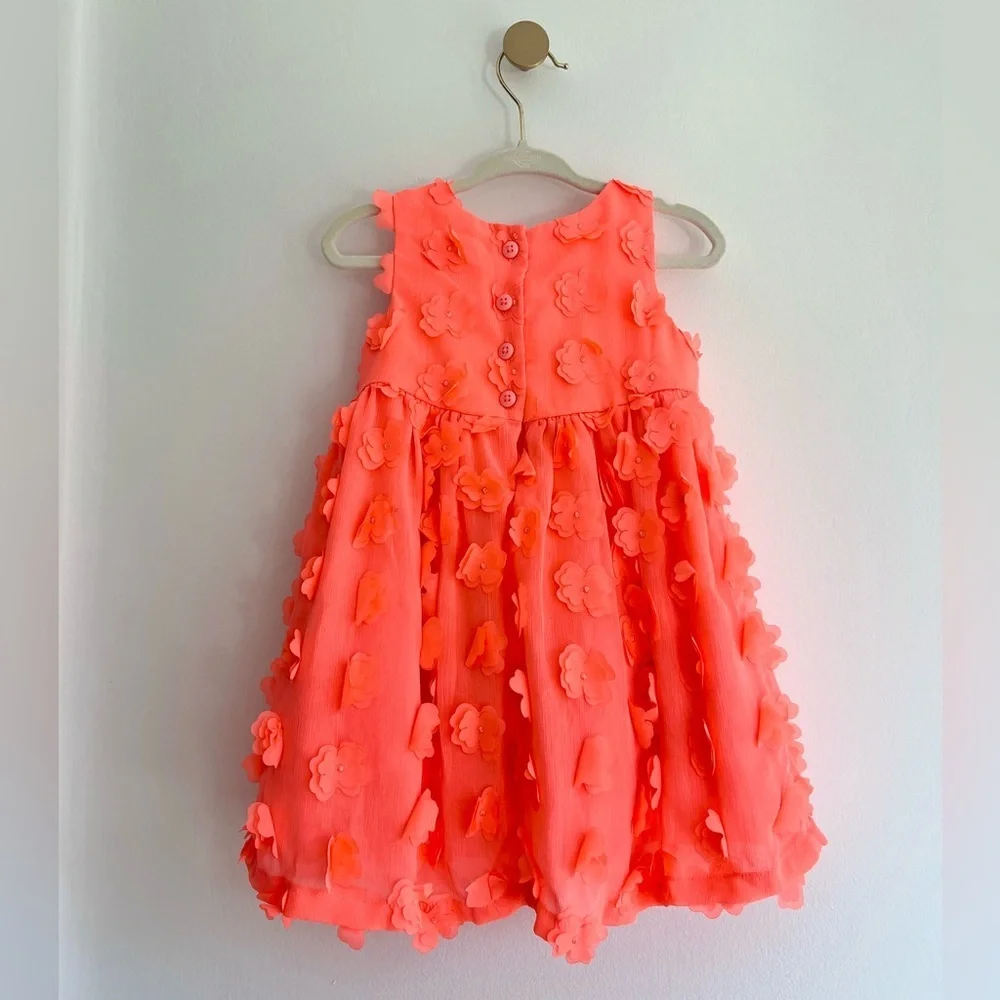 Cat & Jack Neon Coral Floral Dress with Bloomer | Baby Girl 18 Months
